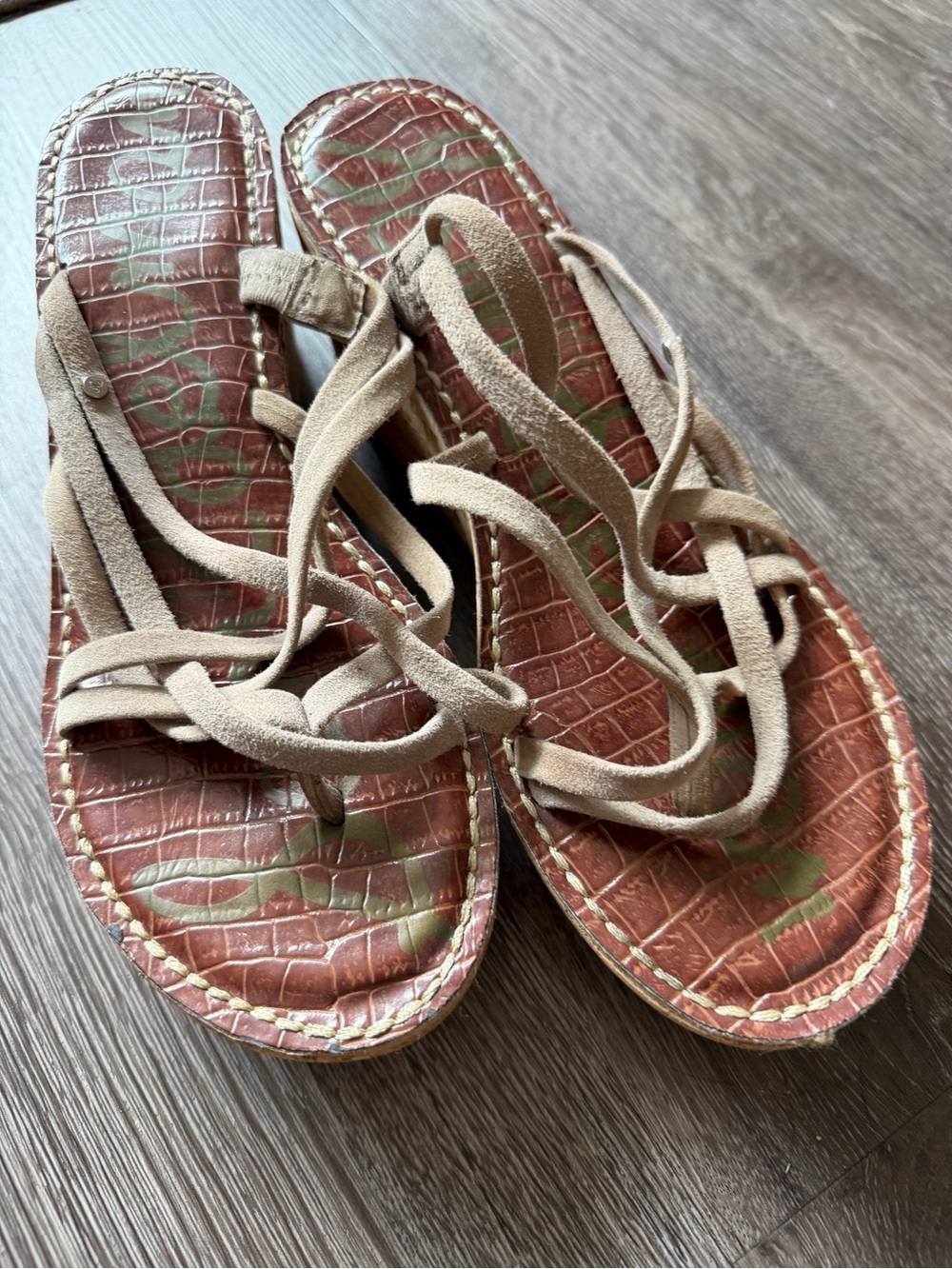 Sam Edelman Taupe Suede Strappy Platform Sandals